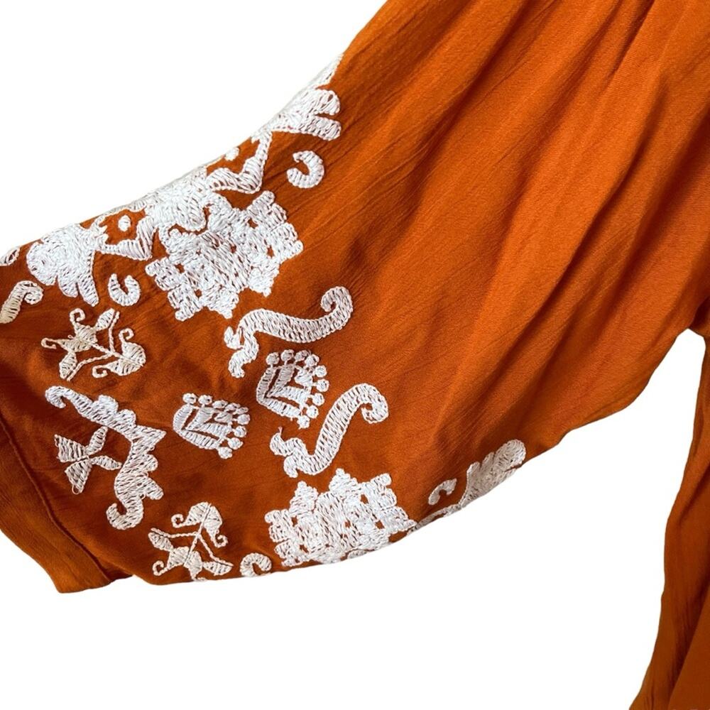 Chicos Kimono Matching Shirt Sm/Medium Rust Ivory Applique Jacket Ruana Jacket - Picture 5 of 15